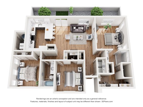 a 1 bedroom floorplan is shown in this rendering